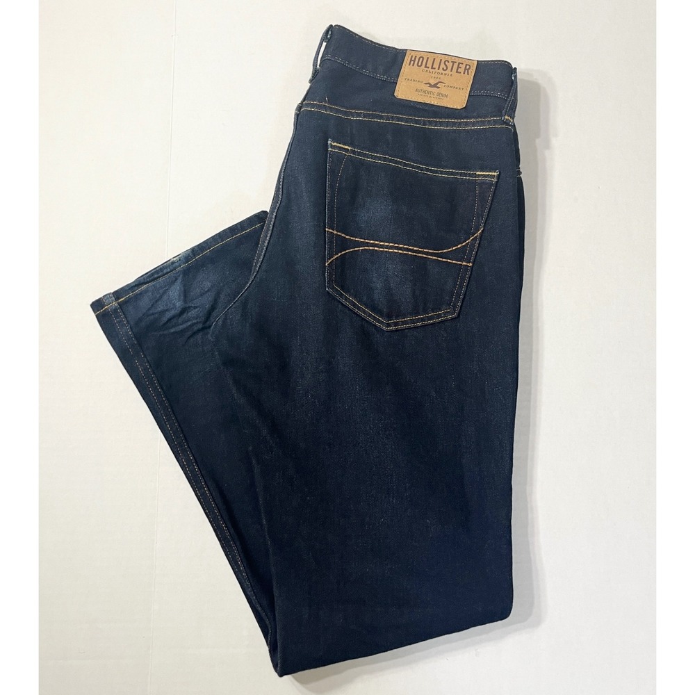 Hollister Jeans Mens 32x30 Slim Straight Dark Wash Indigo Button Fly Denim